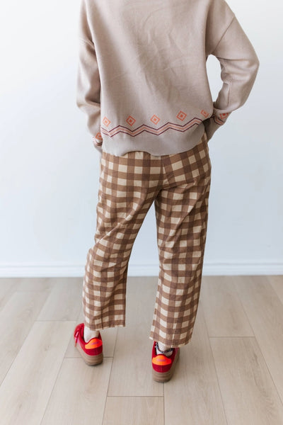 Brown Gingham Barrel Pant