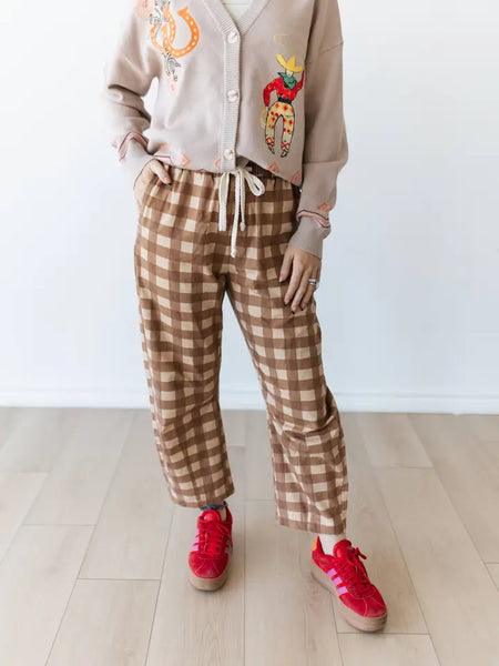 Brown Gingham Barrel Pant