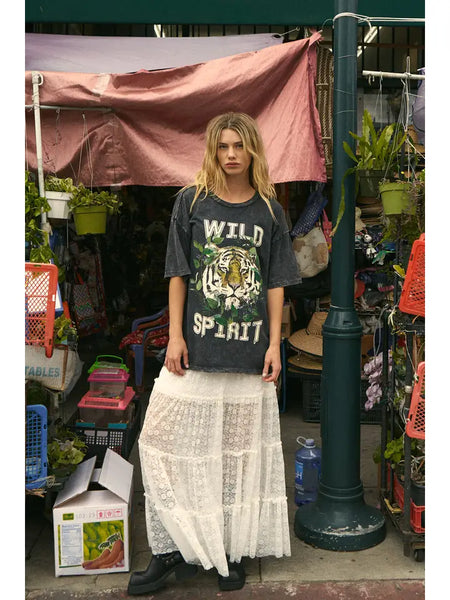 Wild Spirit Vintage-Wash Oversized Graphic Tee