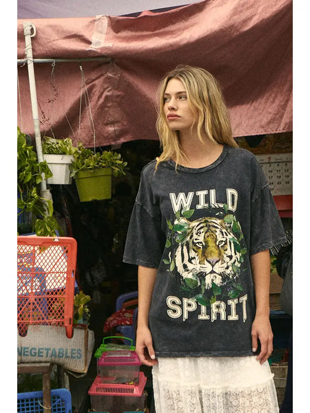Wild Spirit Vintage-Wash Oversized Graphic Tee