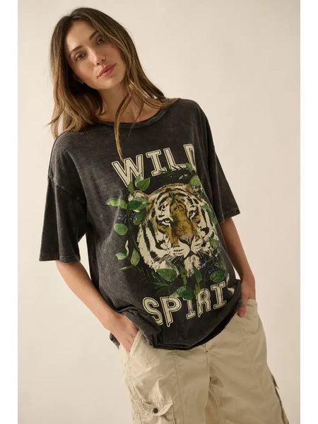 Wild Spirit Vintage-Wash Oversized Graphic Tee