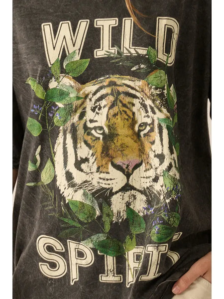 Wild Spirit Vintage-Wash Oversized Graphic Tee