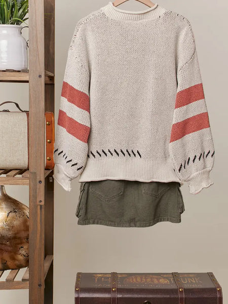 Tiger Embroidery Round Neck Sweater