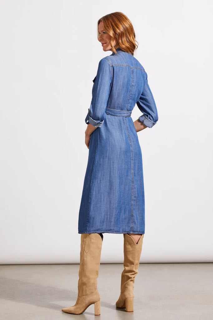 montana shirt dress denim M A Y E MONTANA DENIM SHIRTDRESS - MID BLUE