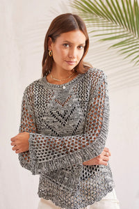 Tribal COTTON CREW NECK SWEATER WITH BELL SLEEVES