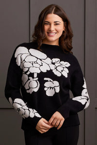 Tribal KNIT JACQUARD FUNNEL NECK SWEATER