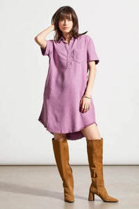 Tribal POP-OVER SHIRT DRESS WITH POCKETS - GRAPE