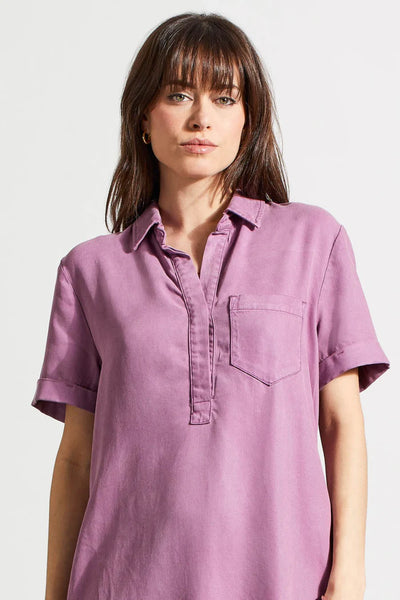 Tribal POP-OVER SHIRT DRESS WITH POCKETS - GRAPE