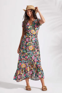 Tribal PRINTED MAXI DRESS WITH SHORT SLEEVES