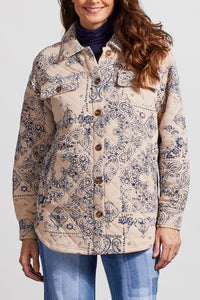 Tribal Quilted Printed Shacket - Blue Sky