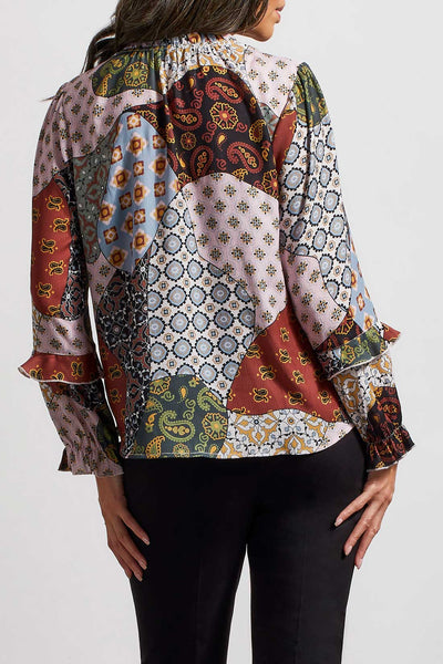 Tribal L/S BLOUSE W/ RUFFLE DTLS-BAKED CLAY