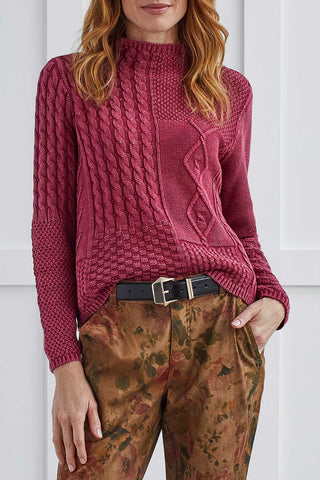 Tribal Funnel Neck Sweater- Red Plum