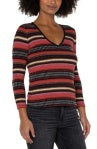 Liverpool 3/4 sleeve v neck knit top w/ contrast