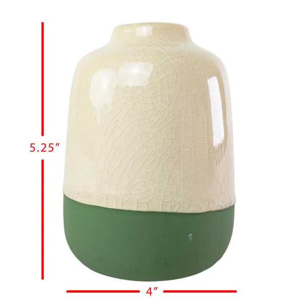 Grove White Crackle with Green Base Ceramic Vase