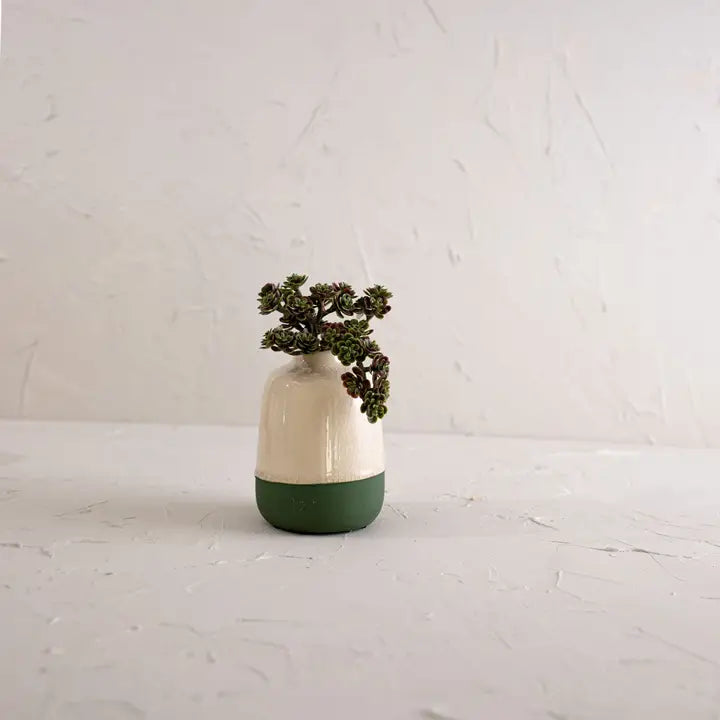 Grove White Crackle with Green Base Ceramic Vase