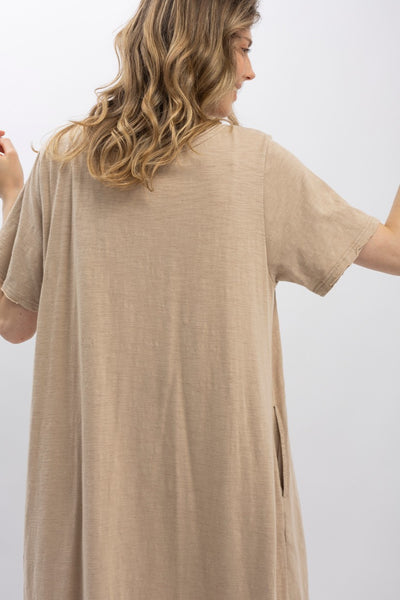 Virgin Mary Print Washed Long Dress Taupe