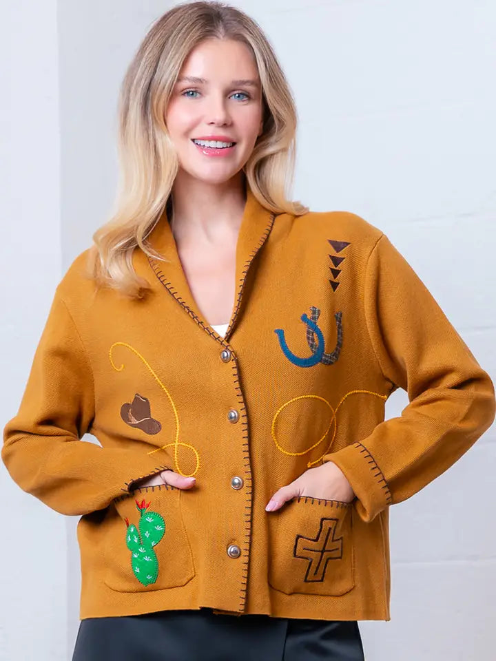 Collar Western Embroidery Cardigan