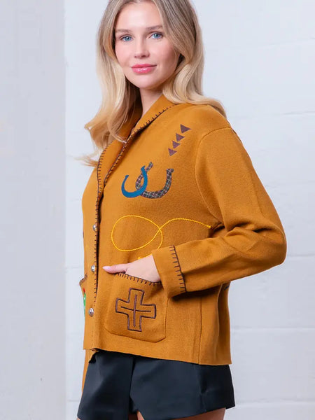 Collar Western Embroidery Cardigan