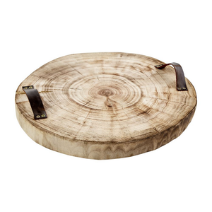 Wood Slice Tray with Leather Handles