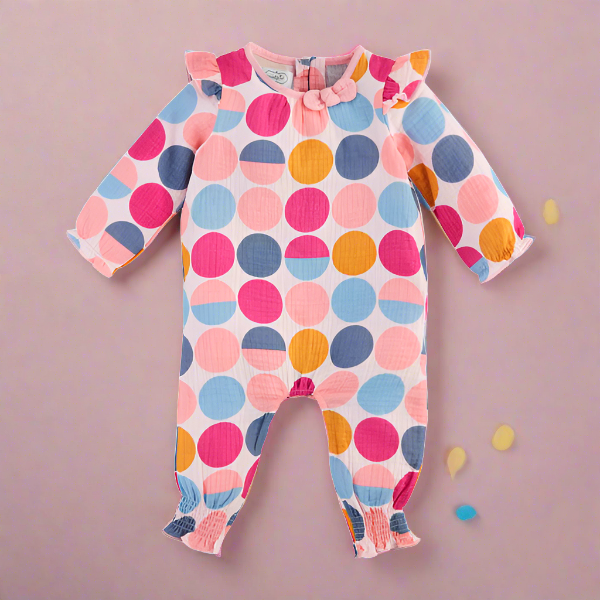 Polka-Dot Print Guaze Baby Longall