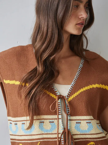 Knit Sweater Cotton Acrylic V-Neck Sleeveless Vest