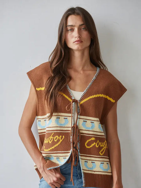 Knit Sweater Cotton Acrylic V-Neck Sleeveless Vest
