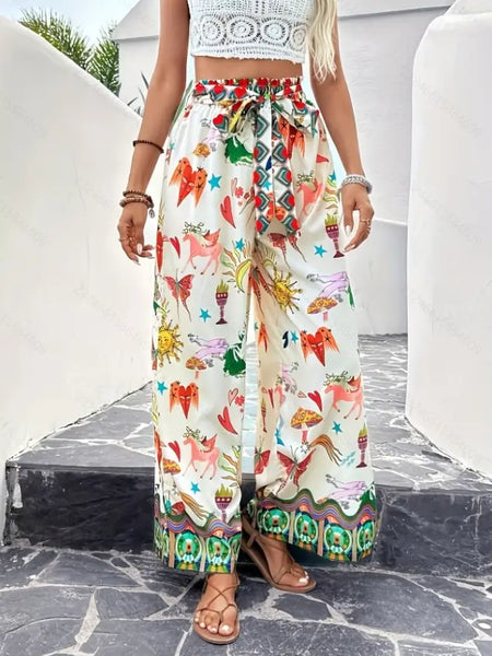 Wonderland & Blue Floral Print Wide Leg Casual Pants