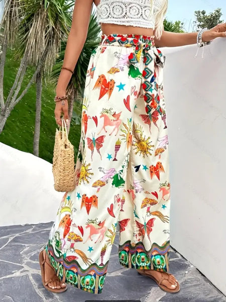 Wonderland & Blue Floral Print Wide Leg Casual Pants