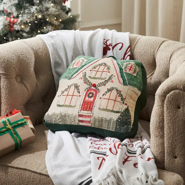 Christmas Cottage Pillow with Beads 14x14