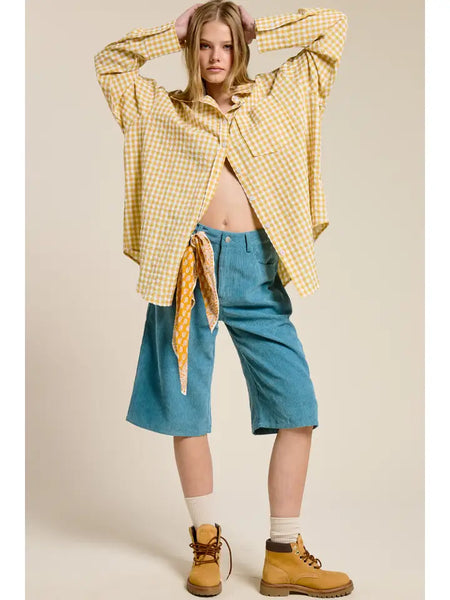Oversized Gingham Button Down Shirt 2 Color Options