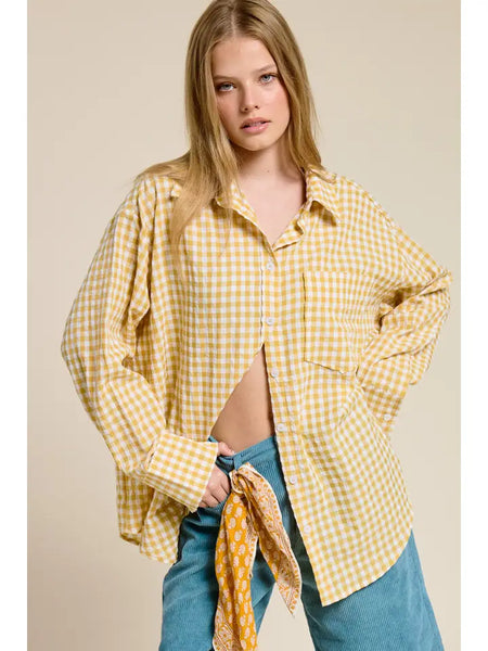 Oversized Gingham Button Down Shirt 2 Color Options