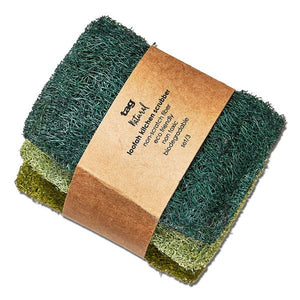 Loofah Kitchen Scrubber Set of 3- Green