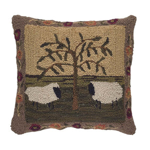 Willow & Sheep Hooked 18" Pillow