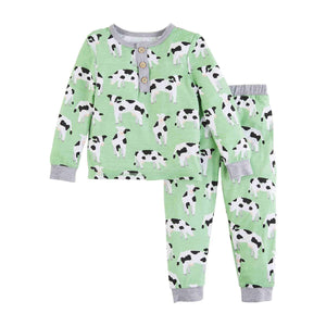 Mud Pie Green Cow Pajama Set