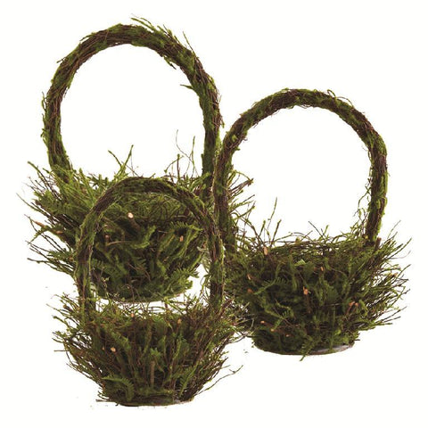 Round Mossy Twig Basket W/ Handle- Small