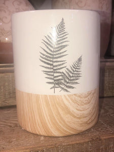 Ceramic Vase with Fern and Painted Wood - 5.75 inch