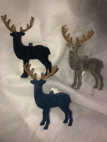 Flocked Deer ornaments, 3 colors