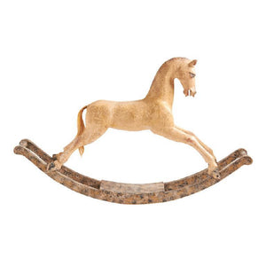 37 Inch Distressed Cream Wood Hand Carved Rocking Horse