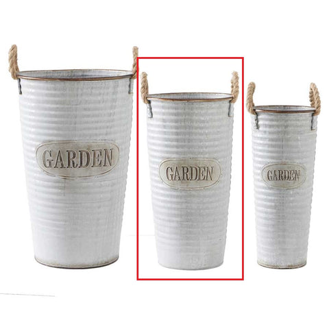 Medium Metal Ribbed Garden Bucket w/Rope Handles