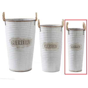 Small Metal Ribbed Garden Bucket w/Rope Handles