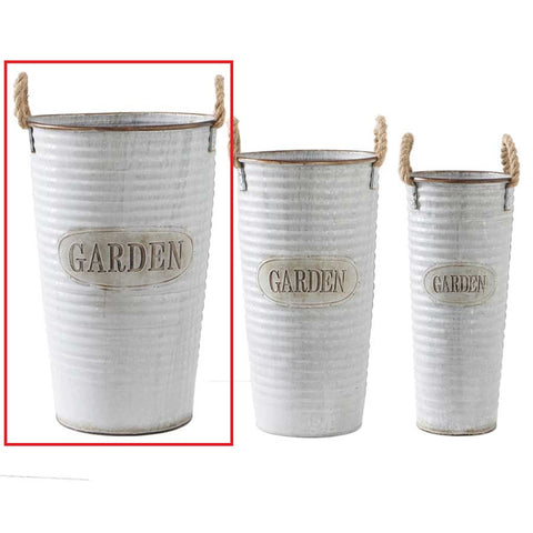 Large Metal Ribbed Garden Bucket w/Rope Handles