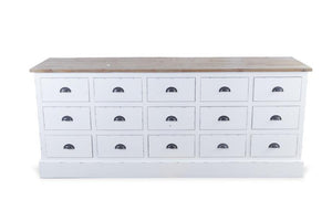 Natural wood Top White Sideboard with 15 Drawers