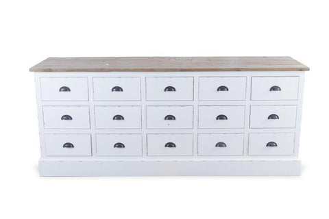 Natural wood Top White Sideboard with 15 Drawers