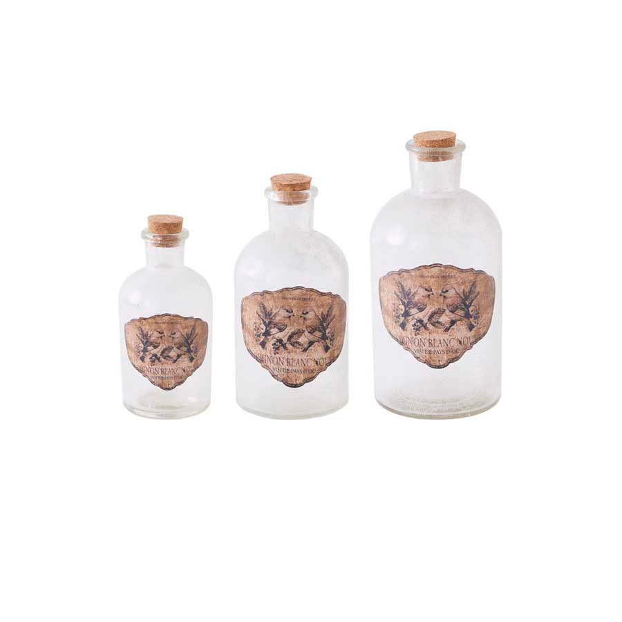 Vintage Glass Bottle with Bird decal - large