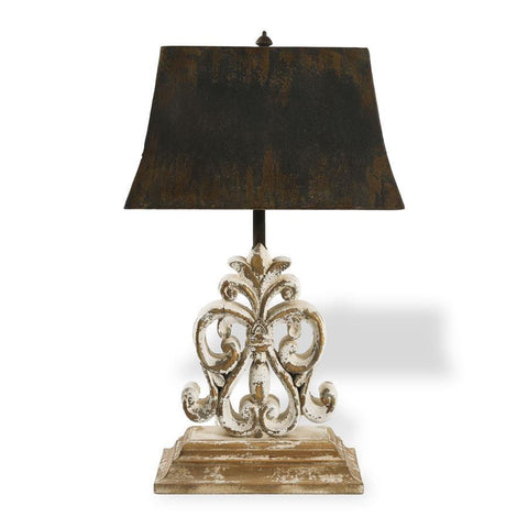 16" Distressed Carved Scroll Lamp