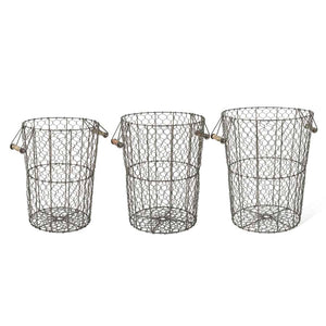 Chicken Wire Baskets with wood handles - small