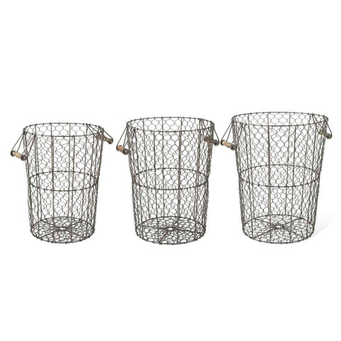 Chicken Wire Nested Basket with wood handles - Medium
