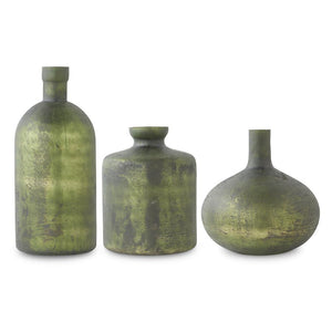 Antique Olive Matte Glass Bottles - 12 inches