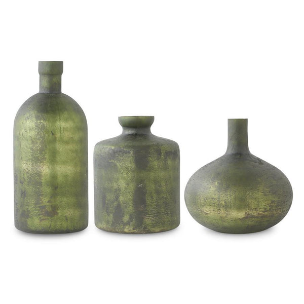 Antique Olive Matte Glass Bottles - 10 inches