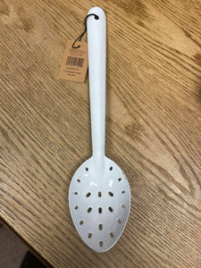 Enameled Tin Slotted Spoon, White